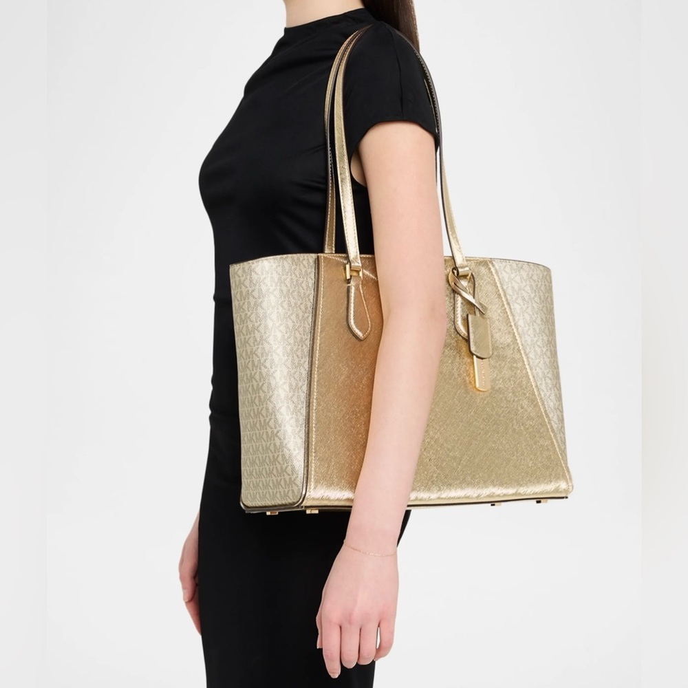 Michael Kors Taryn Large Leather Tote Bag in Gold - Picture 4 of 10